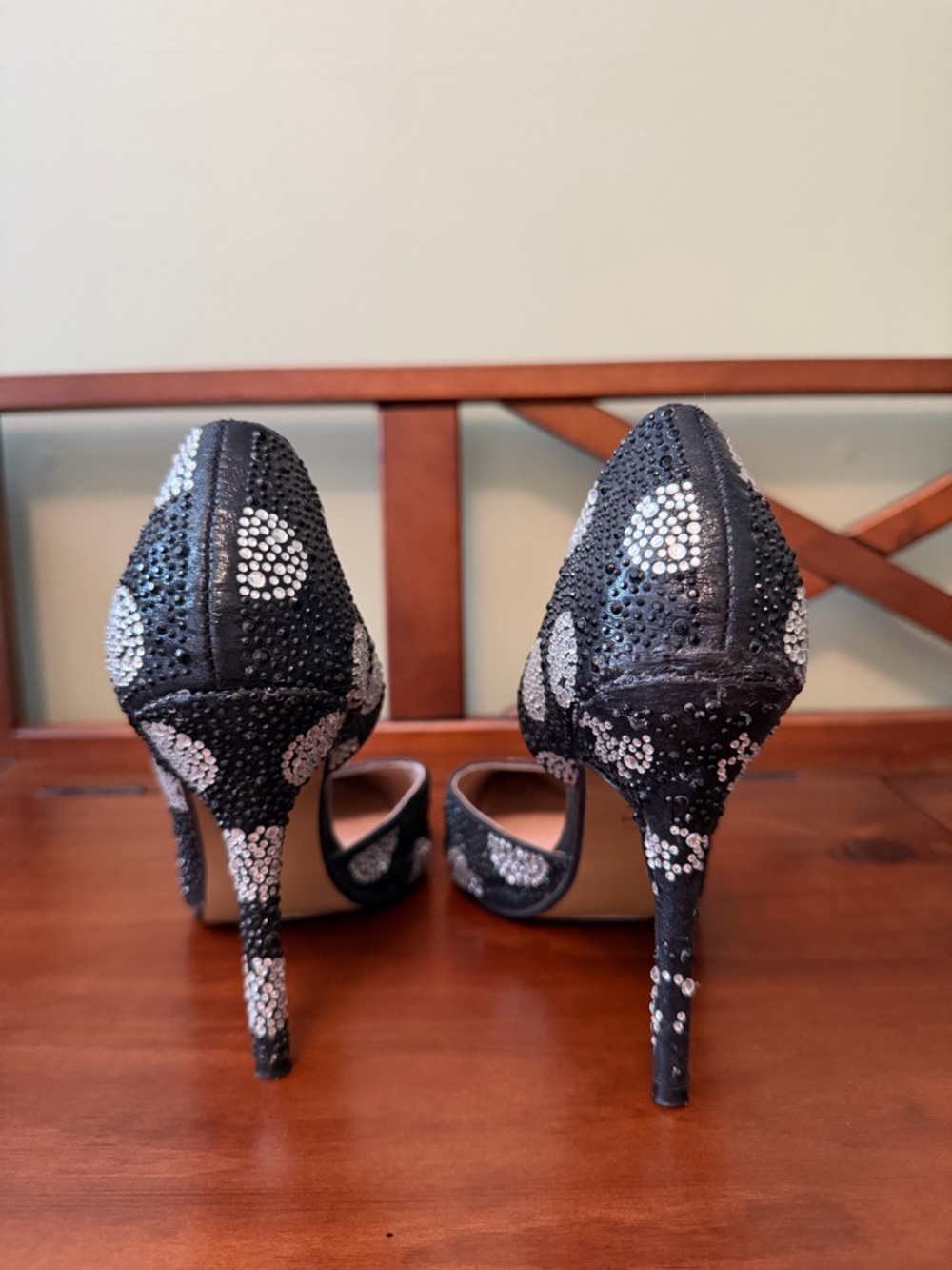 Betsey Johnson Black Rhinestone Polka Dot Pointed D'Orsay Pumps - Picture 5 of 6